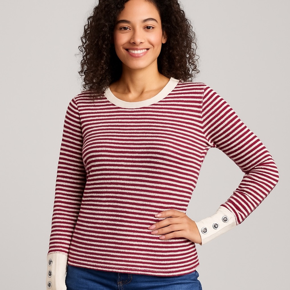 Sundance waffle knit red & white striped long sleeve with big cuffs size M WW